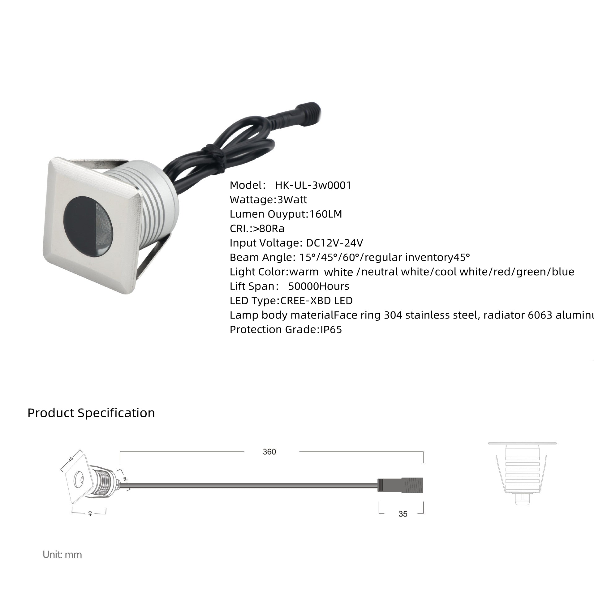 Lot de 8 lampes LED sous-marines carrées en acier inoxydable, étanches, IP68, 3 W, DC12-24 V, pour piscine et jardin