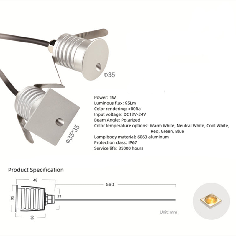 8PCS Pack  1W 12-24V DC IP67 LED Step Lights Round/Square Waterproof Dimmable Inground Light Made By 6063 Aluminum LED Wall Corner Light
