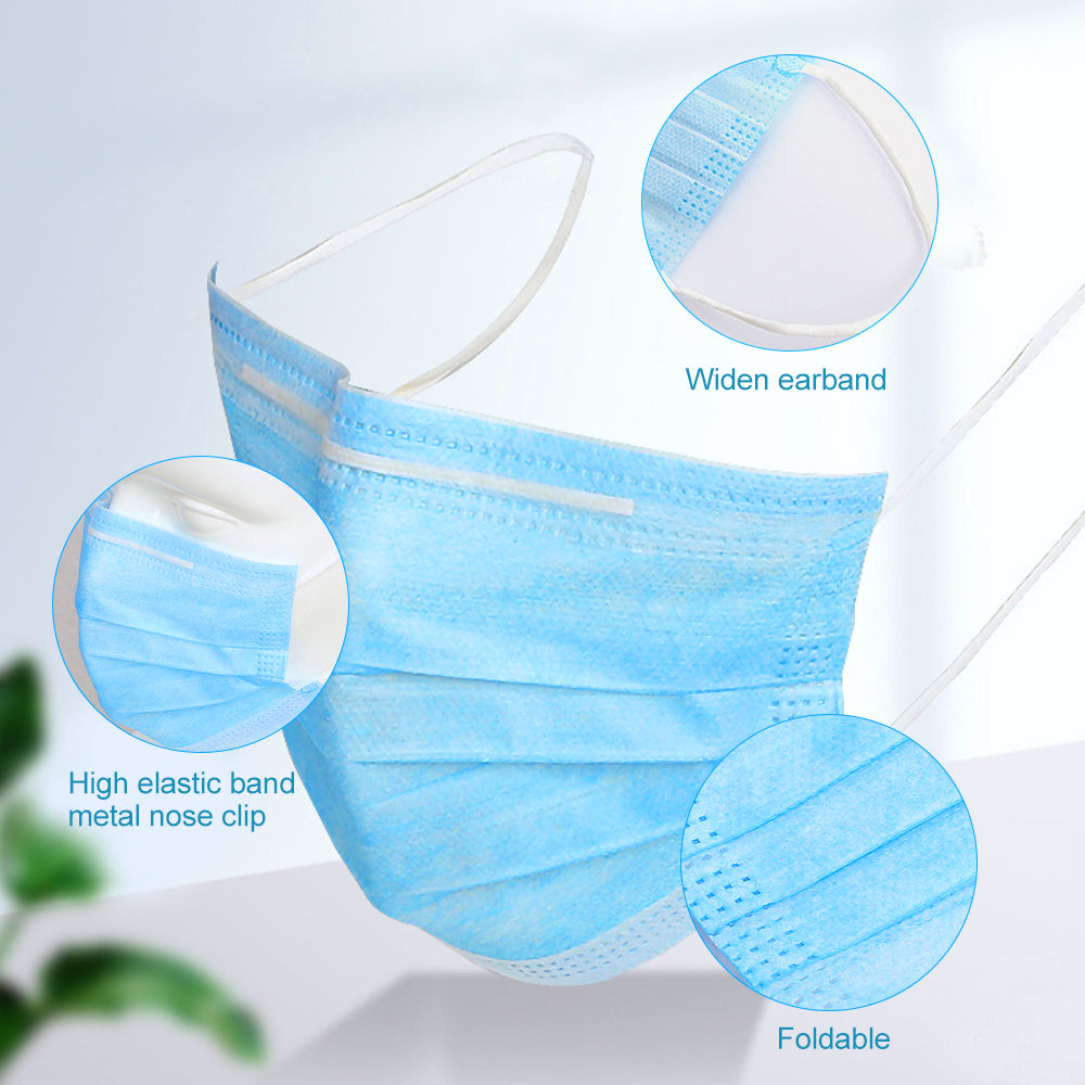50Pack of BFE95% Face Masks, 3-Ply Cotton Filter Medical Sanitary for Dust, Germ Protection