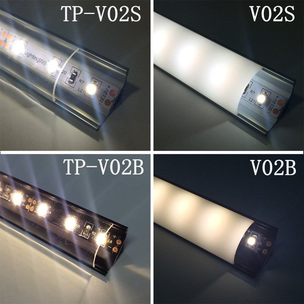 V Shape LED Channel V02-B – 12mm | Silver / Black | Milky White Cover | With Installation Accessories | – Standard Aluminum Profile – 1m / 2m / 3m | 50 / 100-Pack