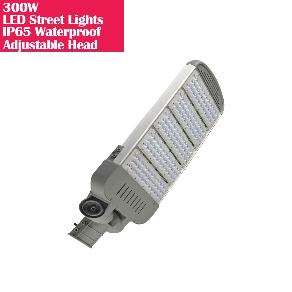 300W IP65 Waterproof Adjustable Head LED Street Lights Modular LED Pole Light Outdoor 120LM/W CRI80+ Pure White 6500K