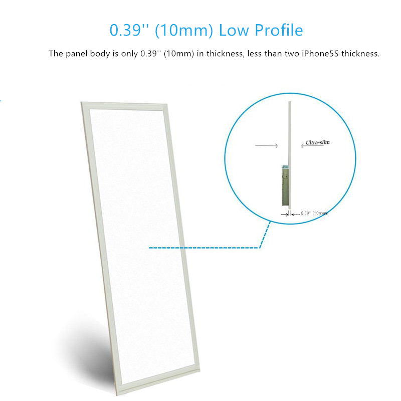 Panneau lumineux LED 60 W 595 x 1 195 mm (2' x 4') avec garniture blanche de 10 mm d'épaisseur, panneau d'éclairage plat, ultra-lumineux, ultra-mince et sans éblouissement