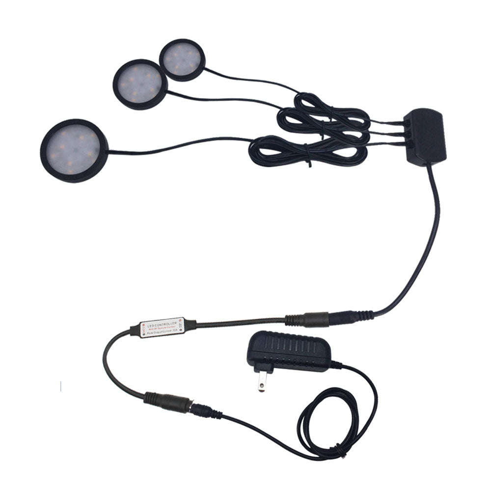 A-Series 3 Pack (3*2W) Dimmable CRI 90 Ultra Thin LED Under Cabinet Puck Lights With Dimmer & Power Adapter,  All Accessories Included