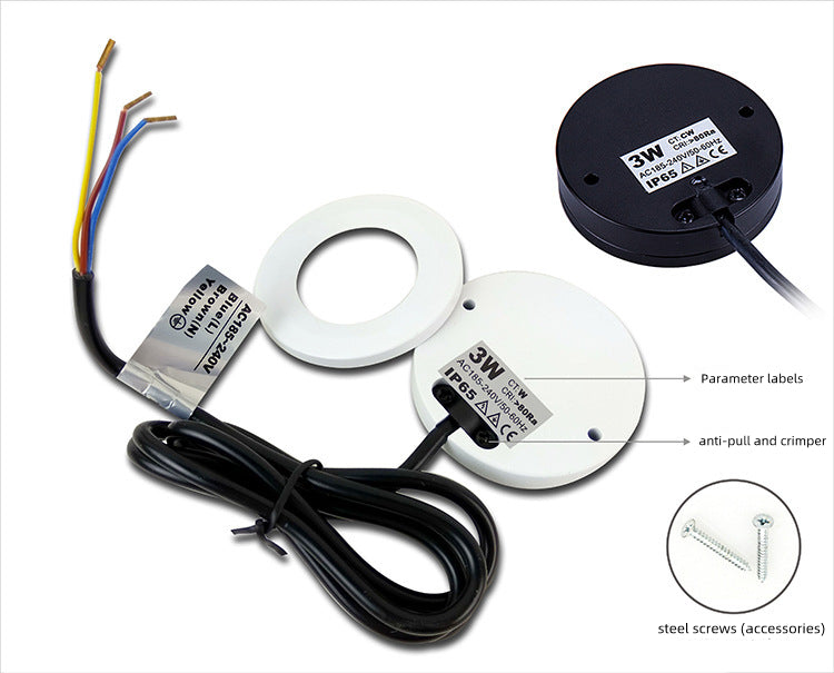 2er-Pack wasserdichte LED-Puck-Leuchten – 3 W | Warm-/Tageslichtweiß | Weiß/Silber/Schwarz | Festverdrahtet | Dimmbar mit kompatiblem Dimmer | AC 110 V/220 V | Klebemontage