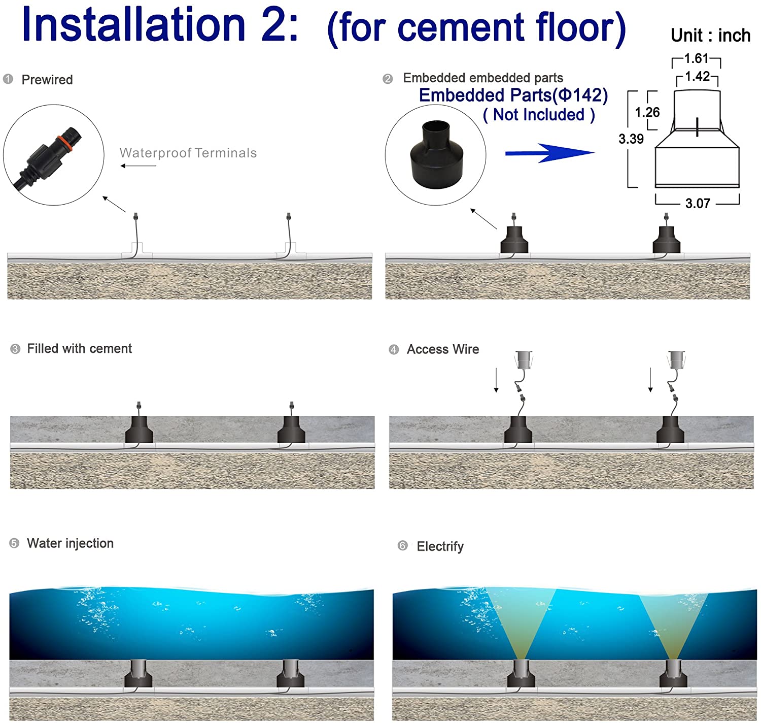 3W 3-LED Underwater Pool Lights – IP68 Waterproof | DC 12V / 24V Low Voltage | Stainless Steel & Aluminum Submersible Lights | Red / Green / Blue / 3000K / 4000K / 6000K for Pool, Fountain & Pond Lighting | 8 / 10-Pack