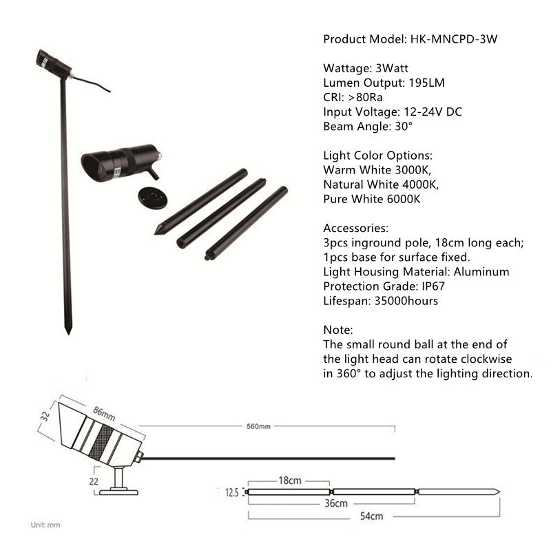 8PCS Pack 3W Pathway LED lights for garden lighting, IP67 Waterproof inground LED lights for lawn lighting and wall light