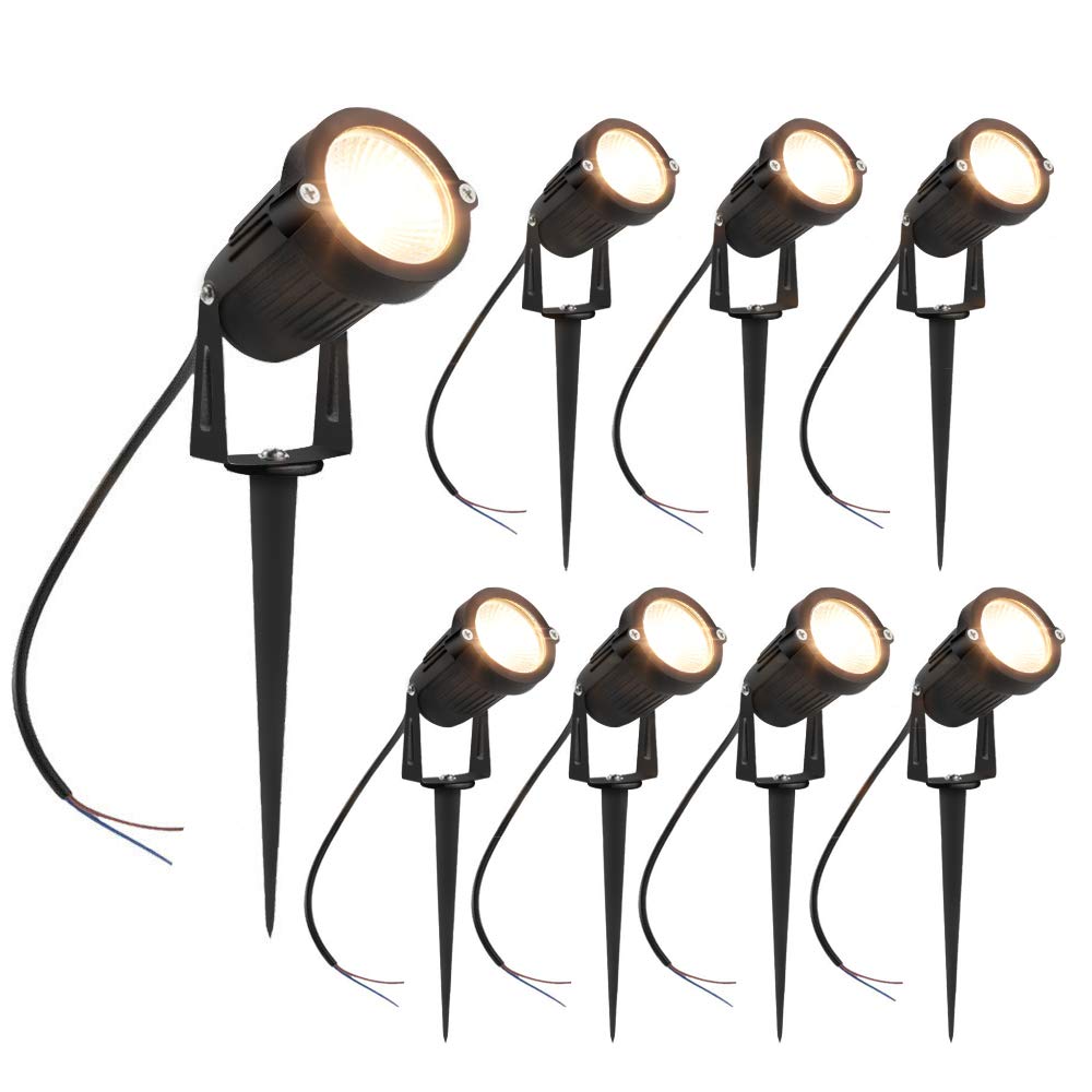 8 Pack 3W LED Landscape Lights Warm White 12V Waterproof Garden Pathway Lights Outdoor Spotlights