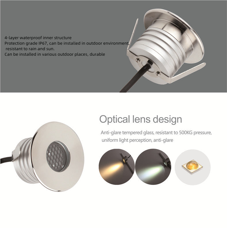 Lot de 6 spots encastrés extérieurs en acier inoxydable, 3 W, 12 V-24 V CC, IP67, antireflet, montable, à intensité variable, en nid d'abeille