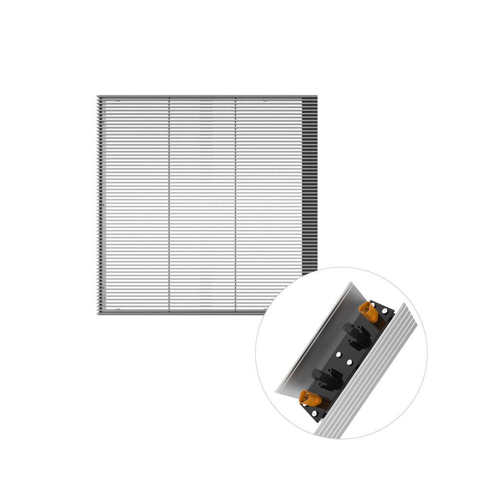 Écran LED transparent série aClear 3,9/7,8 mm pixels 1 500 nits/4 500 nits en aluminium 1 000 x 1 000 mm pour affichage intérieur sur verre/fenêtre