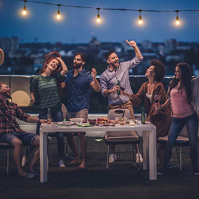 1Pack - Dimmable Waterproof LED Outdoor String Lights - Hanging, 2W Edison Bulbs - 48Ft Commercial Lights for Decor for Patio, Backyard, Garden, S14 Black - Warm White