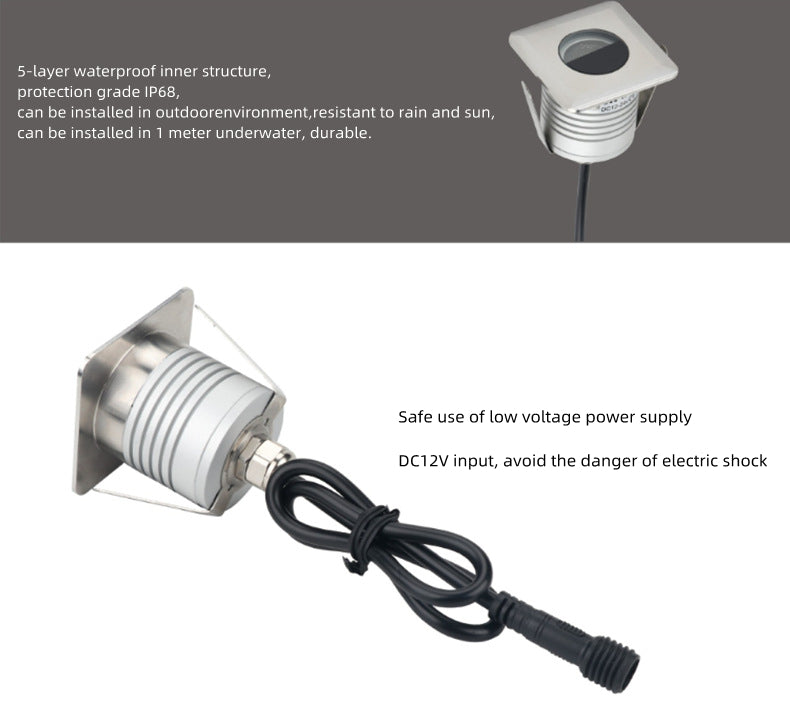 Lot de 8 lampes LED sous-marines carrées en acier inoxydable, étanches, IP68, 3 W, DC12-24 V, pour piscine et jardin