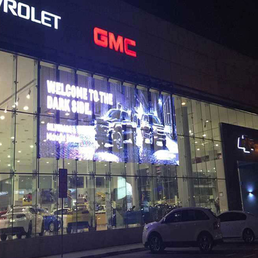 tClear-Serie, dreifach beweissicher, transparentes P3,9/7,8 mm LED-Display, 800 Nits/2500 Nits/4500 Nits, Größe 1000 x 500 mm, Aluminiumgehäuse für die Inneninstallation für Glas/Fenster