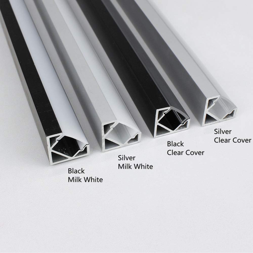 V Shape LED Channel V03-A – 12mm | Silver / Black | Milky White Cover | With Installation Accessories | – Standard Aluminum Profile – 1m / 2m / 3m | 50 / 100-Pack