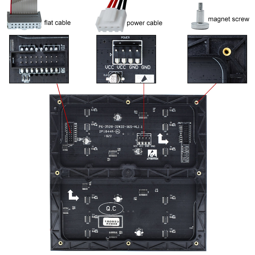 Module LED d'intérieur M-ID6 P6, dalle d'affichage LED RVB 6 mm, 192 x 192 mm, 1 024 points, balayage 1/16, 800 nits, pour affichage intérieur.