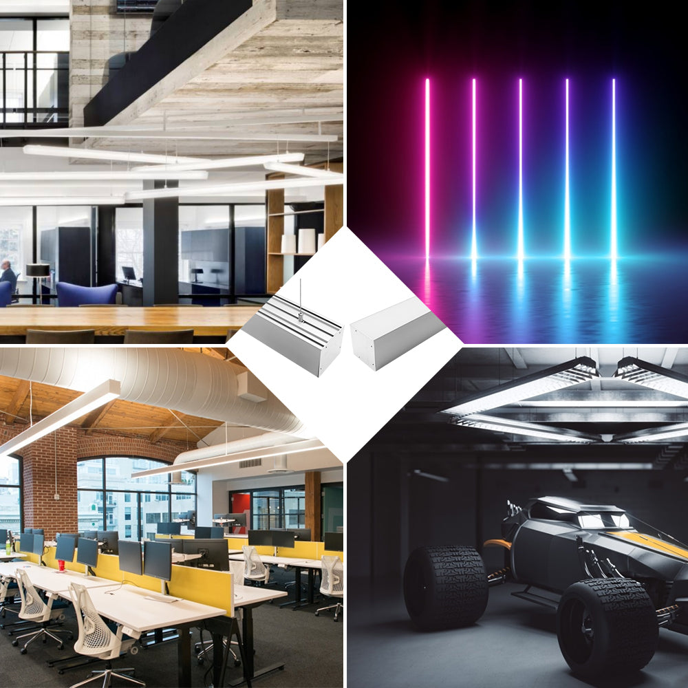 Wide Pendant LED Aluminum Channel H7676B – 54mm Inner Width | Silver | Milky White Cover | With Installation Accessories | – Suspension Mounting Linear Office Lighting – 1m / 2m | 10 / 20-Pack