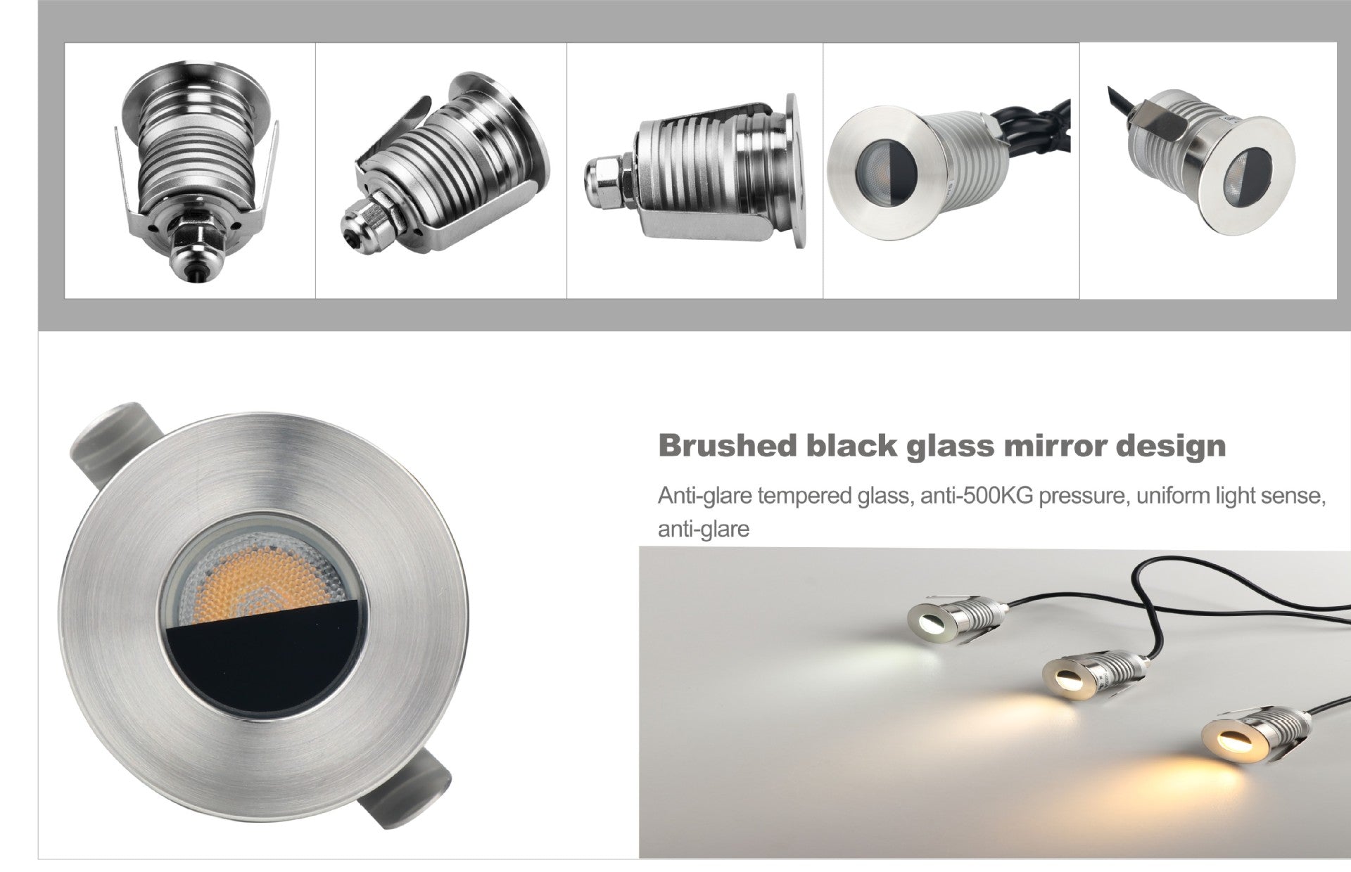 8pcs Pack 1W/3W DC12-24V IP67 LED Step Light Stainless Steel Inground LED Light with Anti-glare Half Moon Brushed Lens