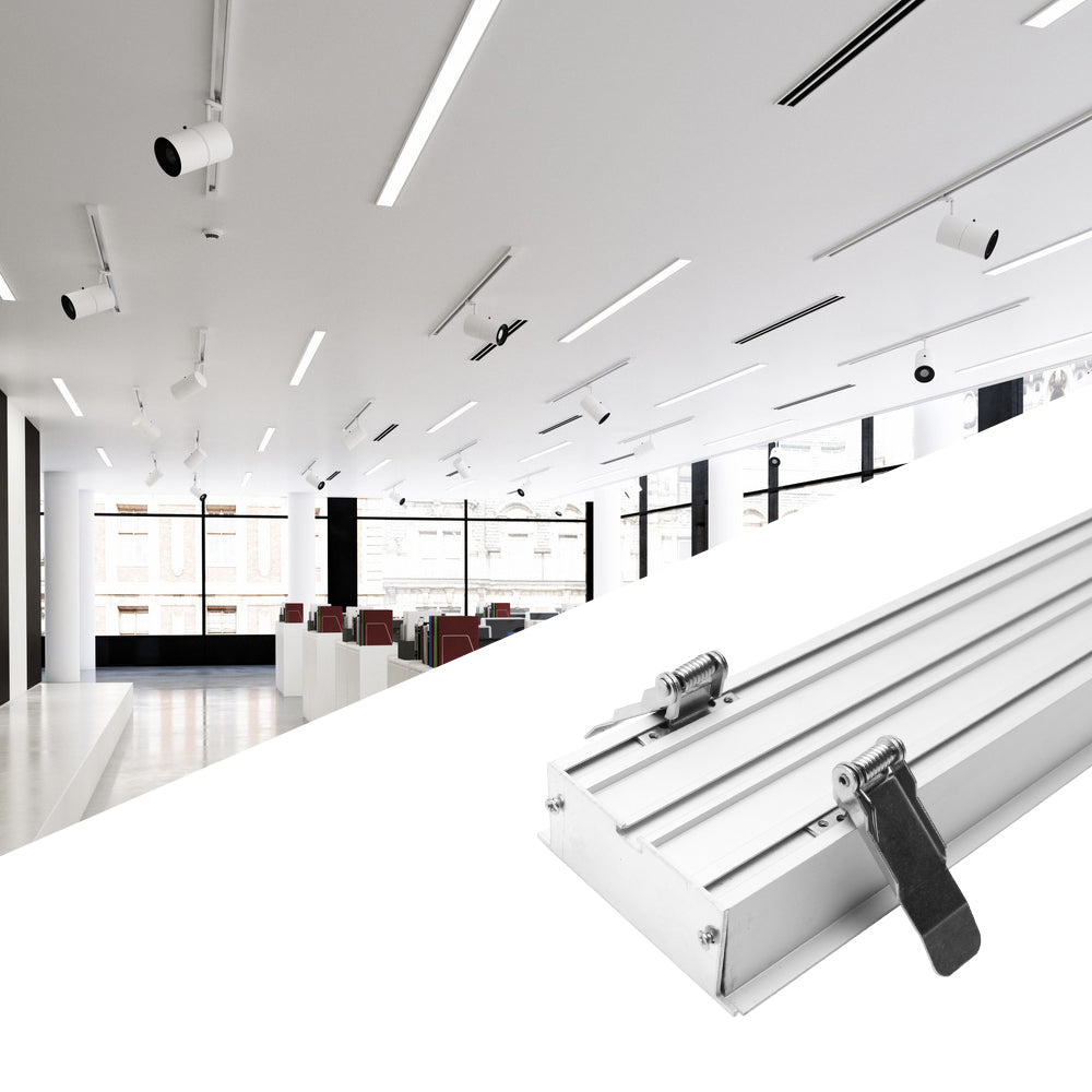 Profilé LED encastré large en aluminium H7635AB – Largeur intérieure 53 mm | Argent | Cache blanc laiteux | Avec accessoires d'installation | Éclairage linéaire de bureau encastré – 1 m/2 m | Lot de 10/20