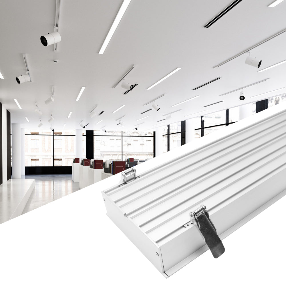 Wide Recessed LED Aluminum Channel H15050B – 125mm Inner Width | Silver | Milky White Cover | With Installation Accessories | – Flush Mounting Linear Office Lighting – 1m / 2m | 10 / 20-Pack