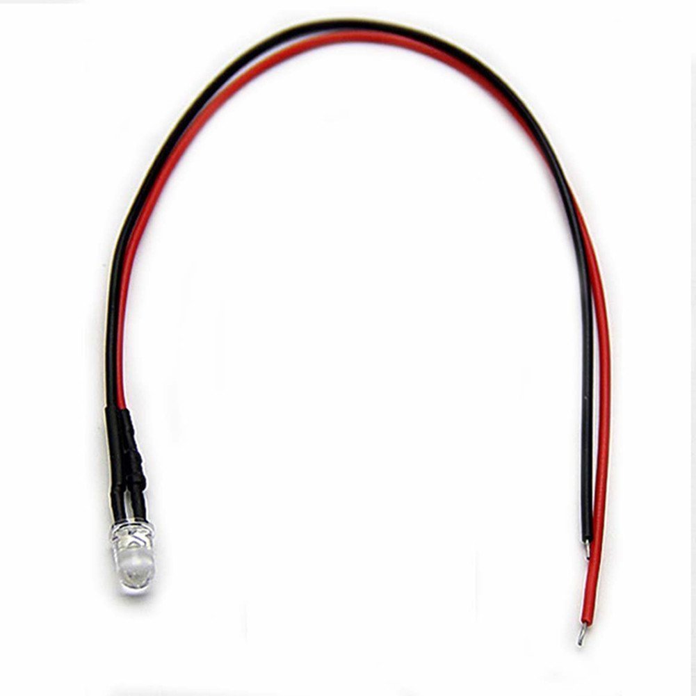 50 Stück Packung 5 mm LED vorverdrahtetes Licht 3 V/6 V/12 V 20 cm F5 Strohhut Runde Top Glühbirnen Licht Lampe für DIY Auto Boot Spielzeug Party Beleuchtungsprojekt