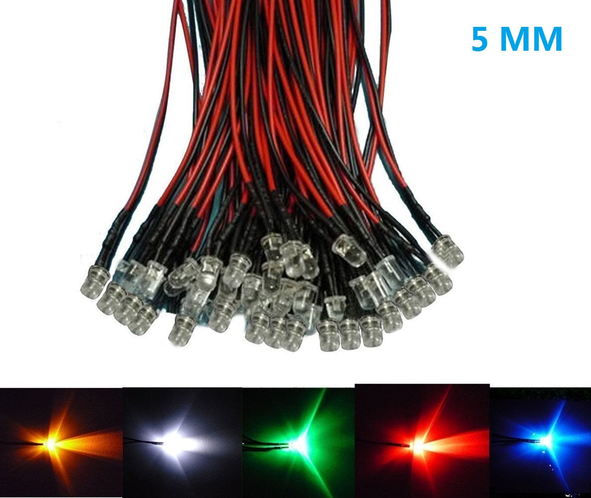 Lot de 50 ampoules LED pré-câblées de 5 mm, 3 V/6 V/12 V, 20 cm, F5, c Lot de 50 ampoules LED pré-câblées de 5 mm, 3 V/6 V/12 V, 20 cm, F5, c