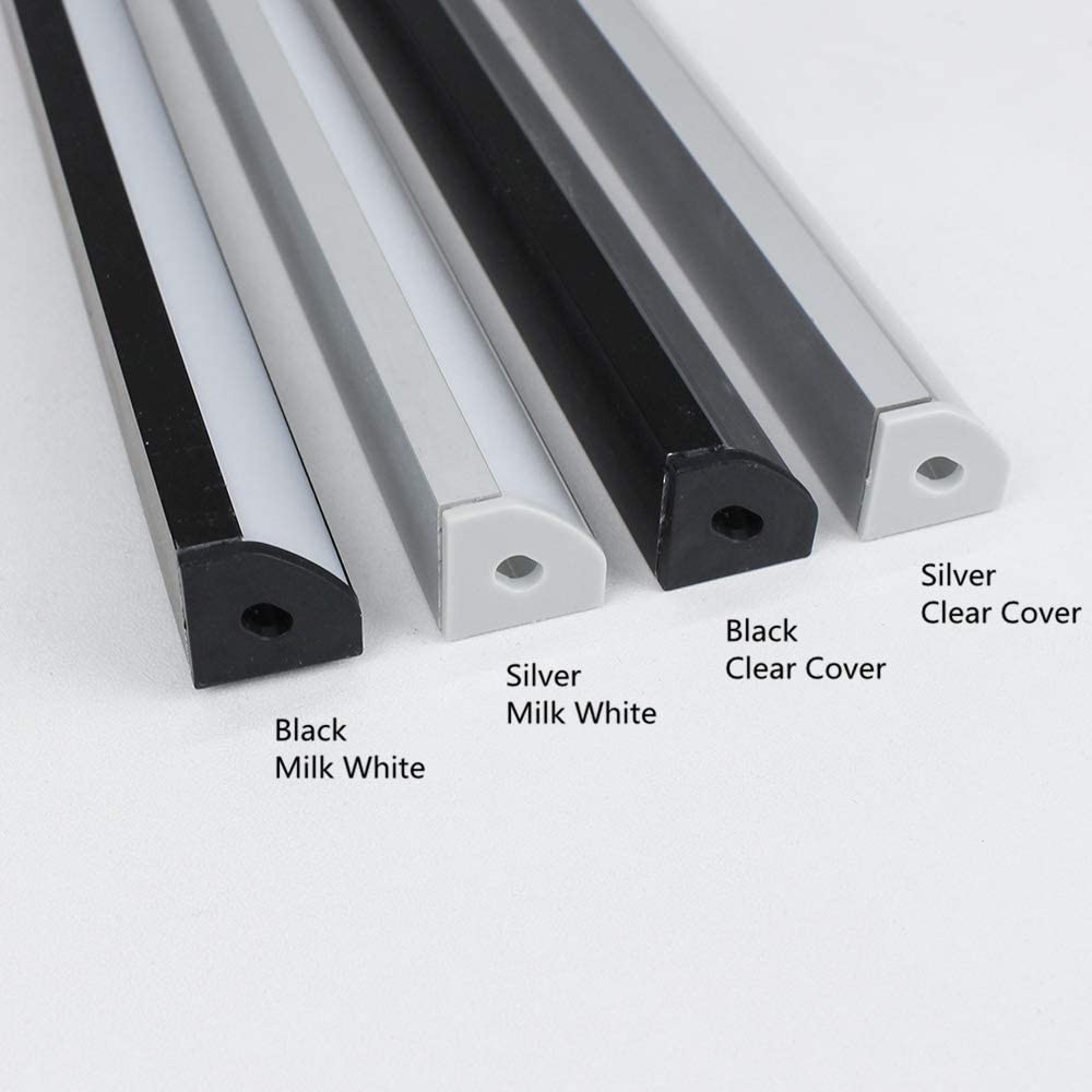 V Shape LED Channel V02-A – 12mm | Silver / Black | Milky White Cover | With Installation Accessories | – Heavy-Duty Aluminum Profile – 1m / 2m / 3m | 50 / 100-Pack