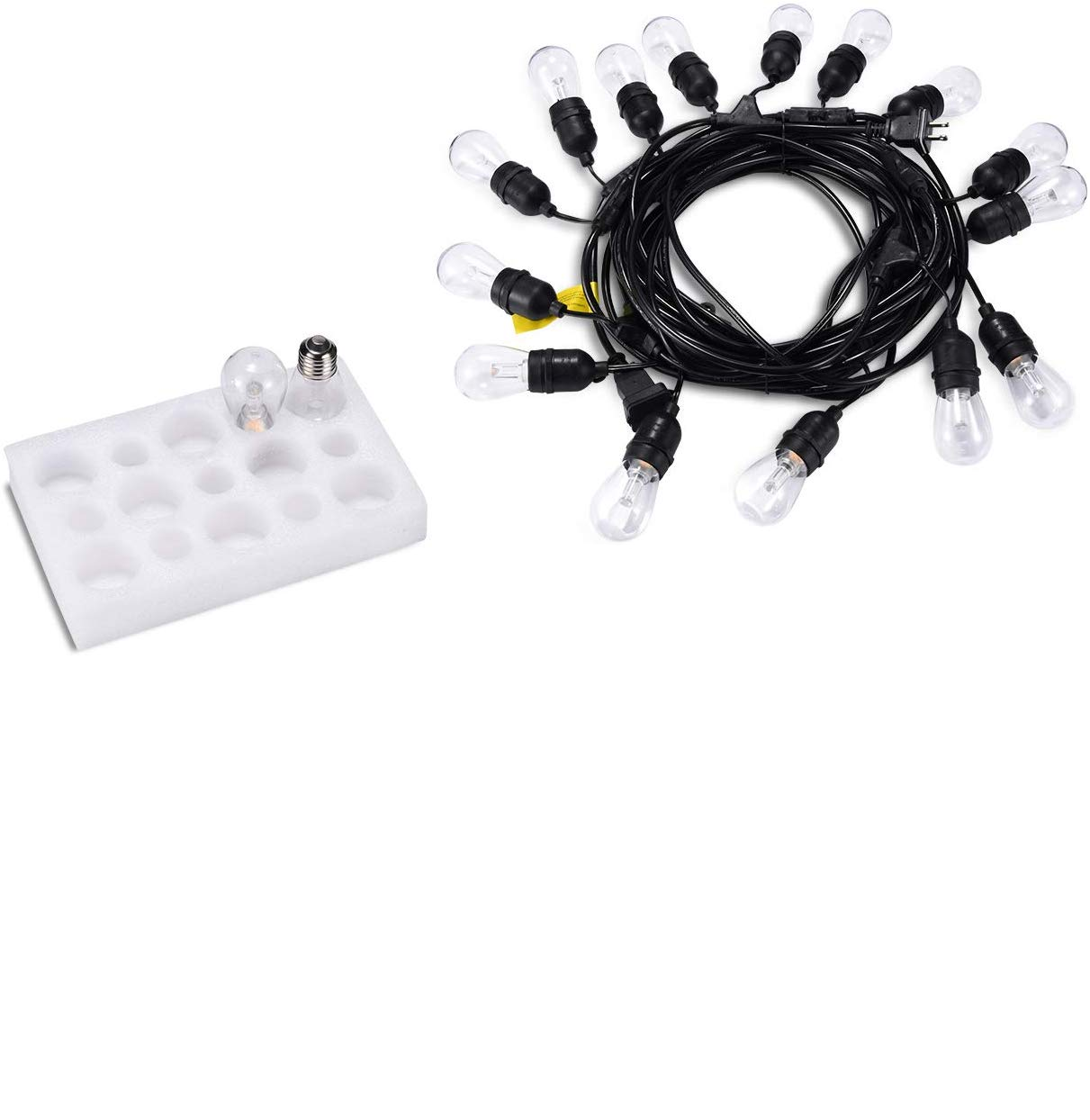 1Pack - Dimmable Waterproof LED Outdoor String Lights - Hanging, 2W Edison Bulbs - 48Ft Commercial Lights for Decor for Patio, Backyard, Garden, S14 Black - Warm White