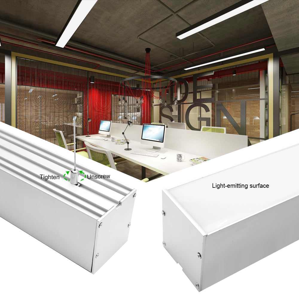 Larges profilés LED suspendus en aluminium H7075B – Largeur intérieure 45 mm | Argent | Cache blanc laiteux | Avec accessoires d'installation | Éclairage linéaire de bureau à montage suspendu – 1 m/2 m | Lot de 10/20