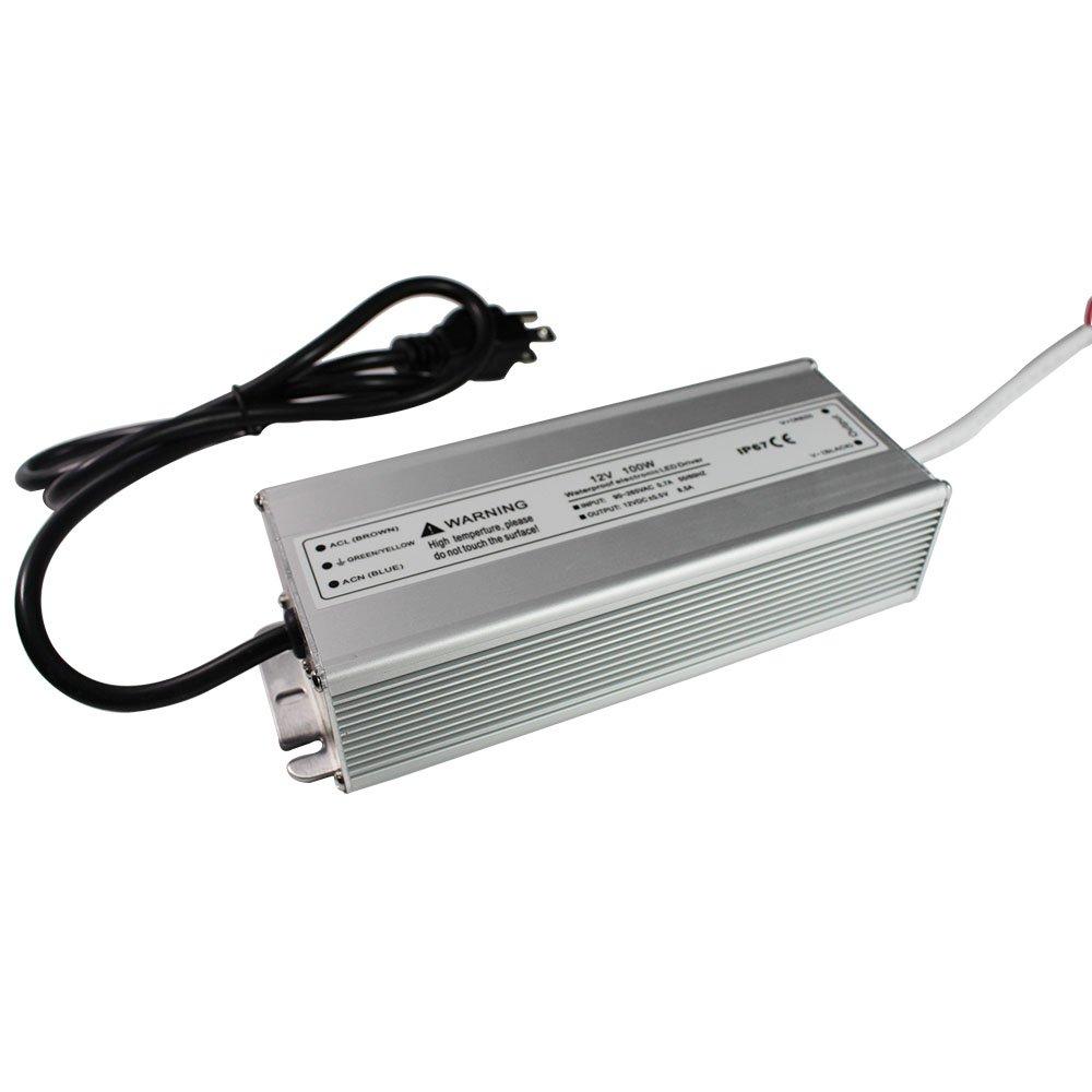 Waterproof IP67 LED Power Supply 110V 220V AC to 12V DC Driver Transformer 3-Prong Plug 3.3 Feet Cable