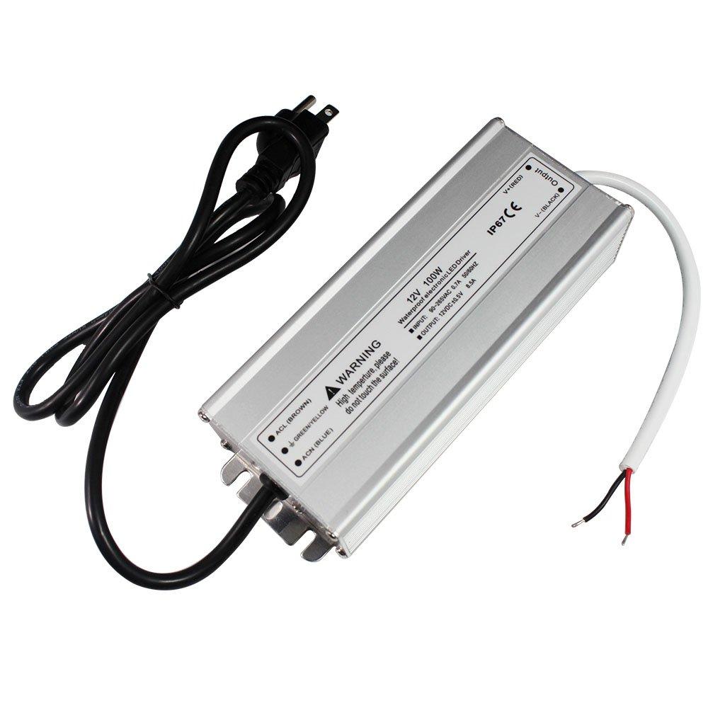 Alimentation LED étanche IP67 110 V 220 V CA vers 12 V CC, transformateur, fiche à 3 broches, câble de 9,5 m