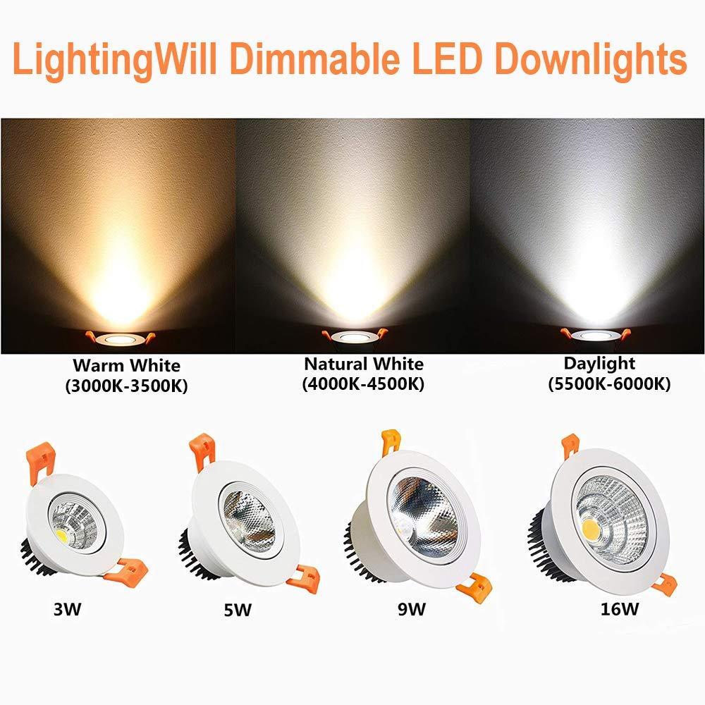 ECO-2 Series Adjustable COB LED Recessed Downlight – White Housing – TRIAC Dimmable – 3W/5W/9W – 4-Pack/10-Pack – 3000K–6000K – 100–130V / 200–240V