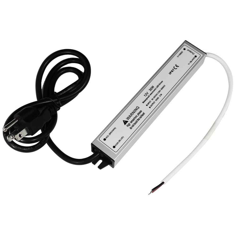 Waterproof IP67 LED Power Supply 110V 220V AC to 12V DC Driver Transformer 3-Prong Plug 3.3 Feet Cable