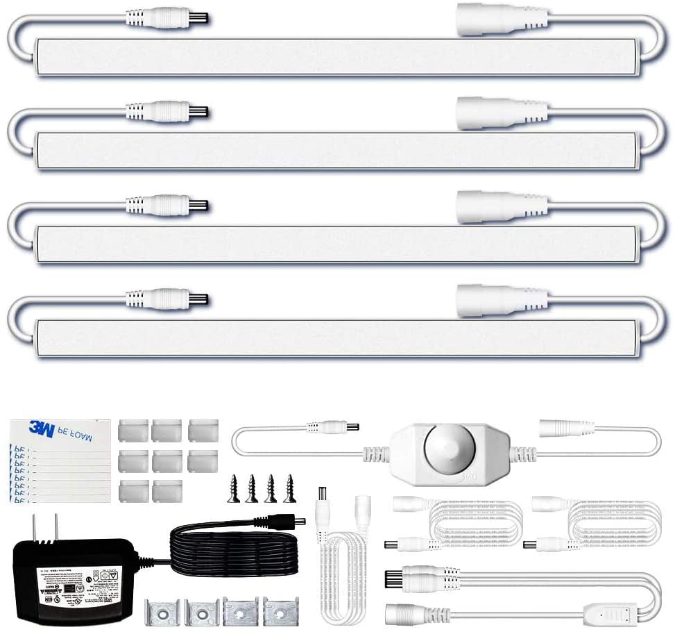 Superbright LED Under Cabinet Lights Dimmable 13" x 4-Bars for Kitchen, Closet with 276 LEDs