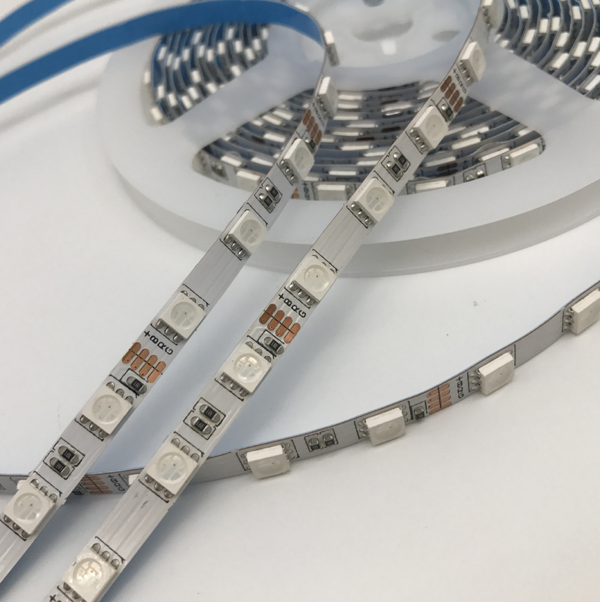 RGB LED Strip Light | 12V DC | SMD5050, 60 LEDs/M, 5M (16.4FT) Roll | 6mm White PCB | IP00/IP65/IP67 Options | Strip Only & Complete Kit
