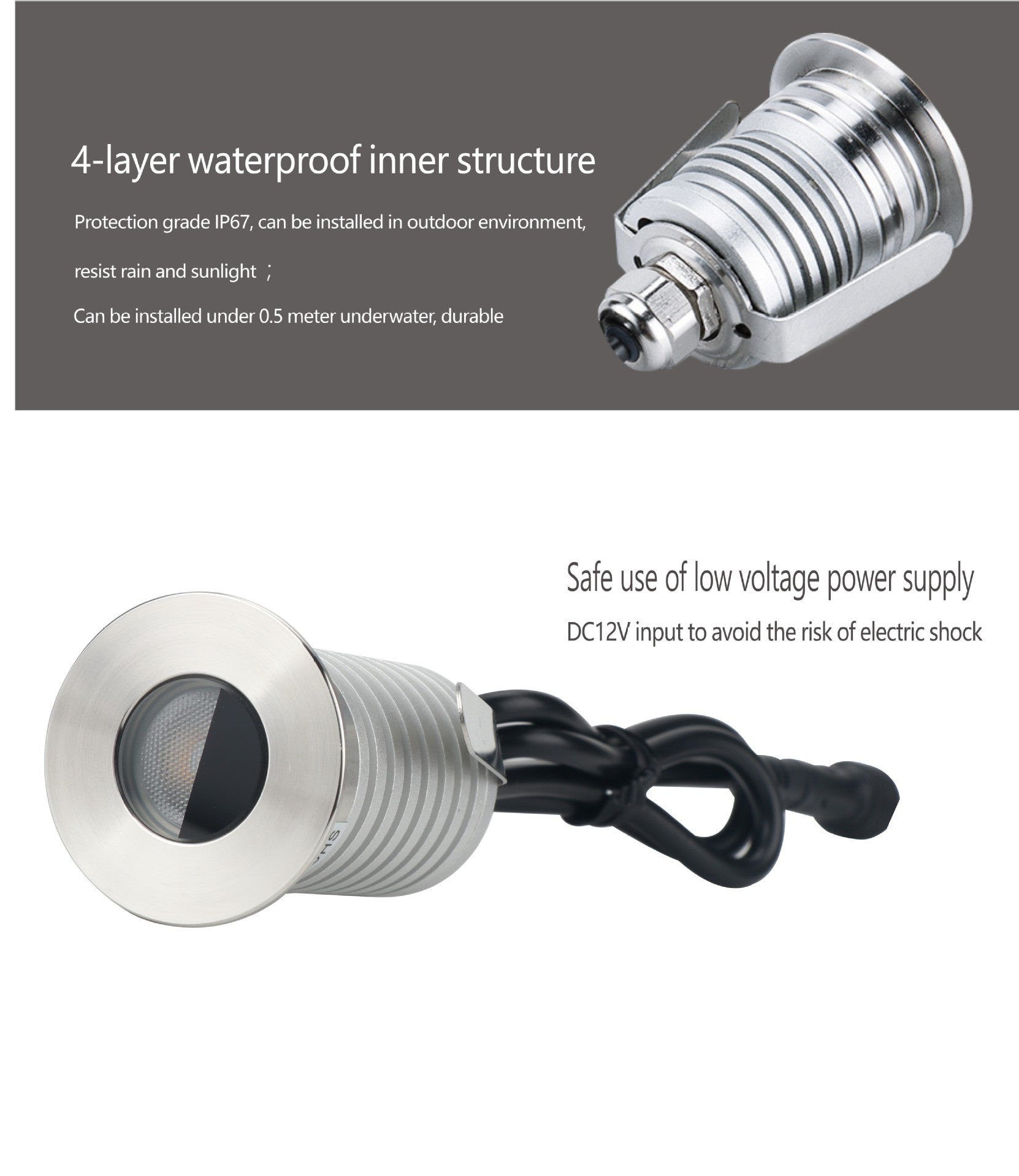 8pcs Pack 1W/3W DC12-24V IP67 LED Step Light Stainless Steel Inground LED Light with Anti-glare Half Moon Brushed Lens