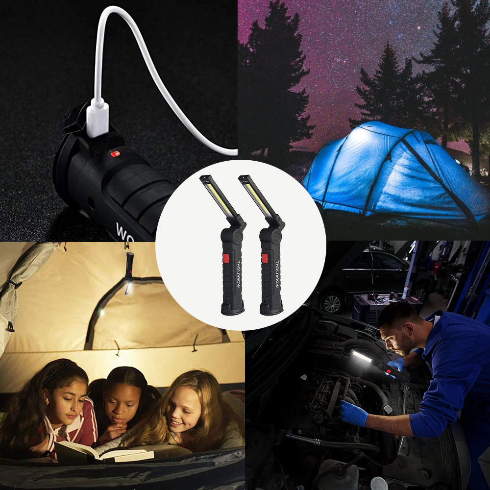 2 Pack LED Work Light Rechargeable 360° Rotate Magnetic Based 5 Modes LED Flashlight
