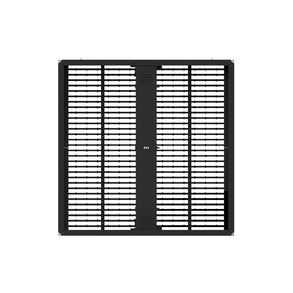 Écran LED extérieur transparent oClear Pro Series P15.6/31.2 mm, étanche, haute luminosité 7 500 nits, dimensions 1 000 x 1 000 mm, boîtier en aluminium pour installation fixe