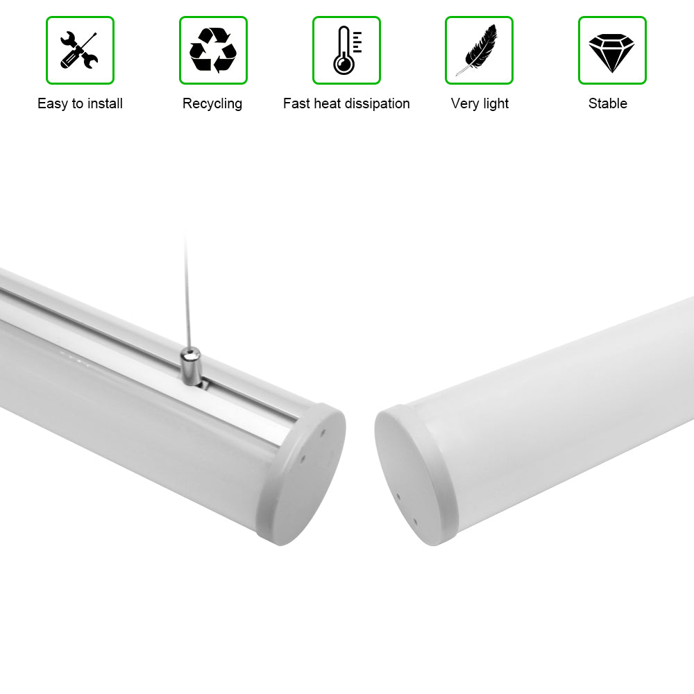 Round Extruded Suspended Linear LED Aluminum Profile D60-B – 60mm Dia| 30mm Inner Width | Silver | Milky White Cover | With Installation Accessories | – 1m / 2m | 20 / 50-Pack