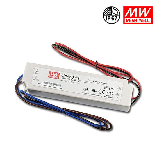 MEANWELL LPV Series IP67 Waterproof Switching Power Supply - 12V / 24V DC Output Voltage | 35W / 60W / 100W / 150W | AC90-264V | IP67 Waterproof | UL / CE Certified