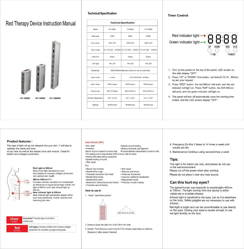ALPRO3000 Red LED Light Therapy Panel, 800W Deep Red 660nm & Near Infrared 850nm LED Light Therapy