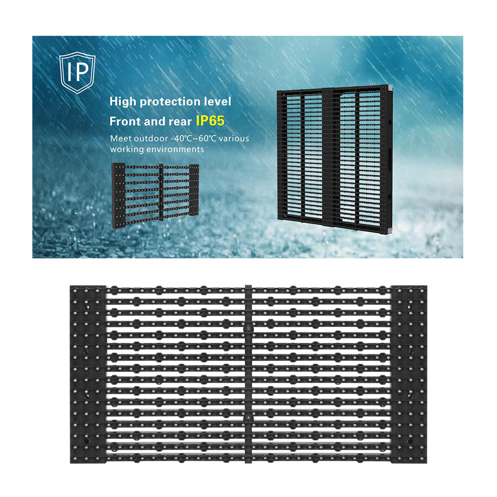 Écran LED extérieur transparent oClear Pro Series P15.6/15.6 mm, étanche, haute luminosité 6 800 nits, dimensions 1 000 x 1 000 mm, boîtier en aluminium pour installation fixe