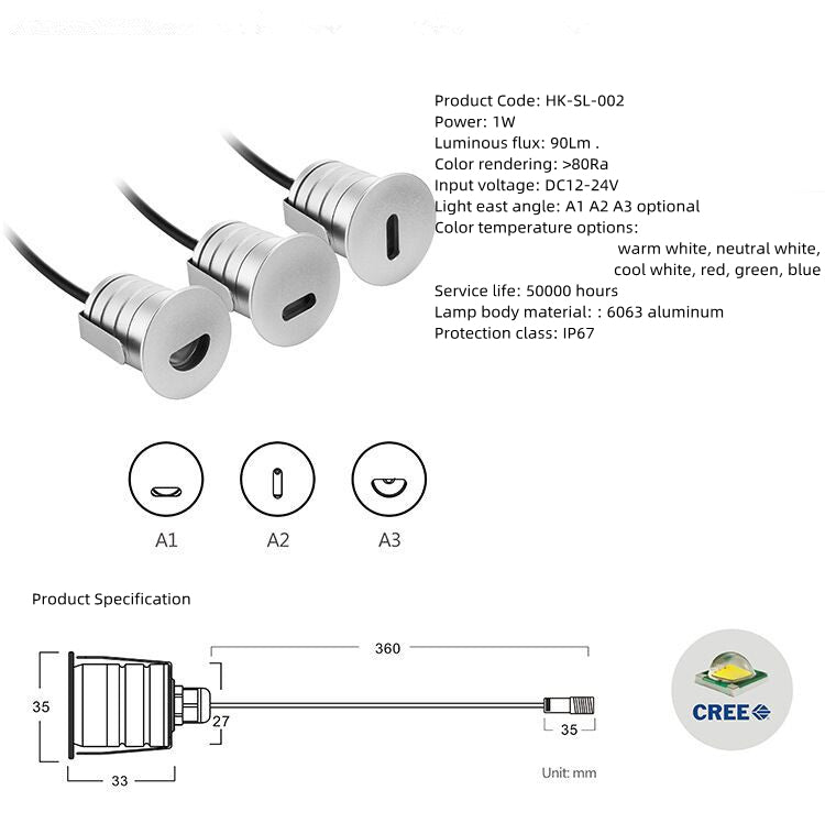 8PCS Pack DC12-24V 1W IP67 Waterproof LED Inground Light with A1/A2/A3 Lesn for Foot Stair LED Deck & Step Light