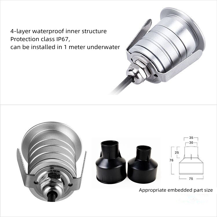Lot de 8 spots LED encastrés étanches DC12-24 V 1 W IP67 avec lentilles A1/A2/A3 pour marches, escaliers et terrasses