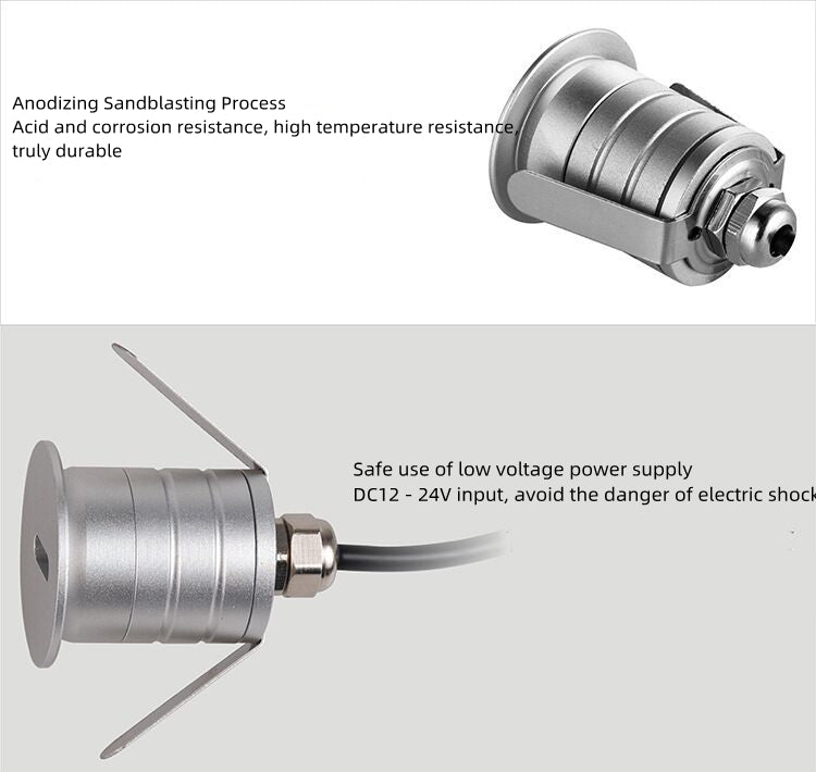 Lot de 8 spots LED encastrés étanches DC12-24 V 1 W IP67 avec lentilles A1/A2/A3 pour marches, escaliers et terrasses