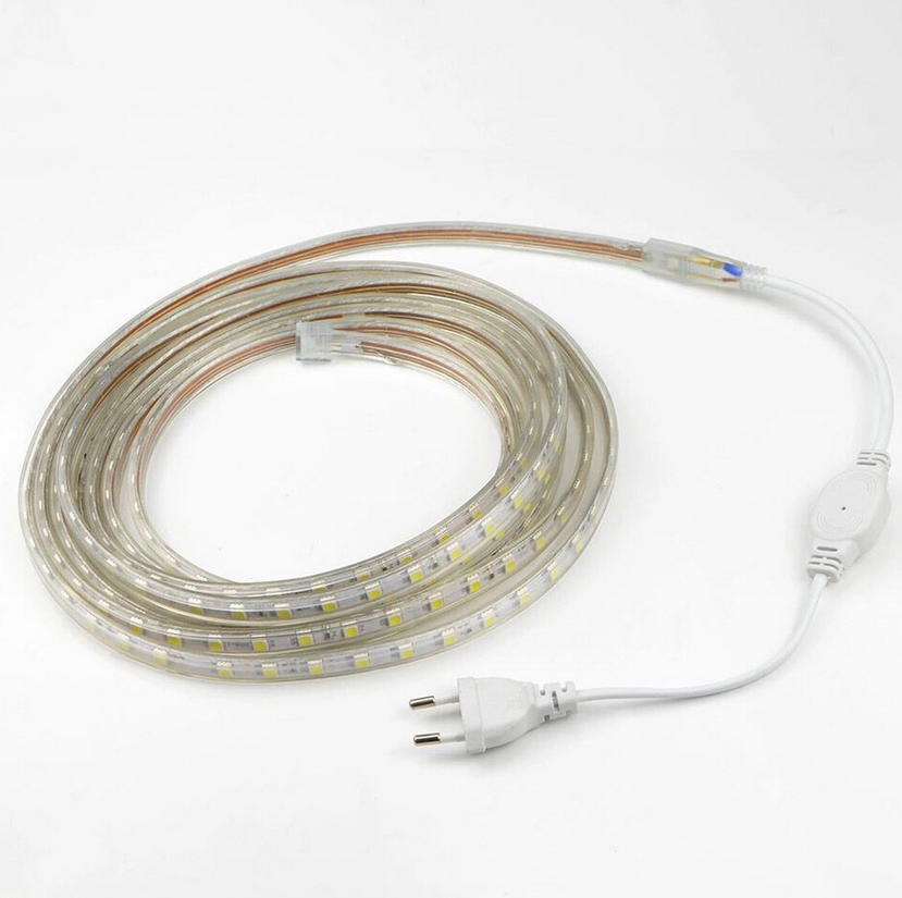 AC 110V 220V SMD5050 High Voltage Flat Strip Light 60 LEDs Per Meter 12mm Width with Wall Outlet Power Plug