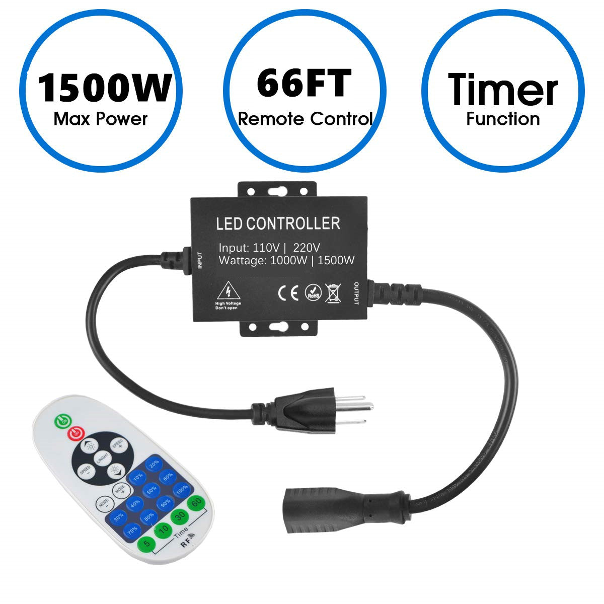 1500W RGB LED Controller | High-Voltage AC110V/220V | WiFi + APP + IR Remote | Aluminum Housing | For LED Rope & Strip Lights
