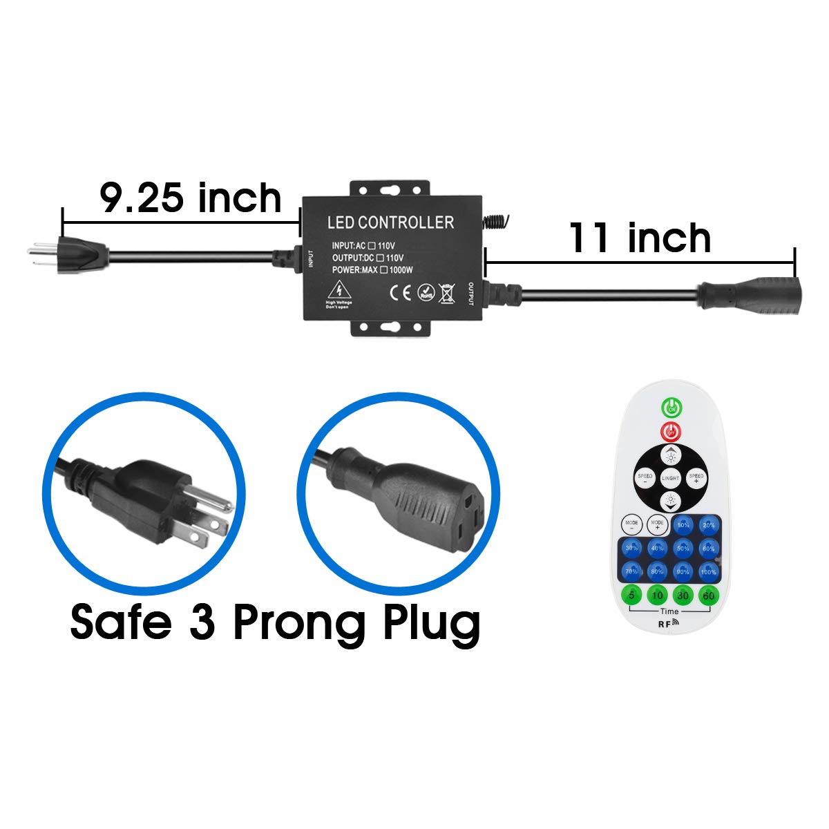 Contrôleur LED RVB 1500 W | Haute tension CA 110 V/220 V | Wi-Fi + application + télécommande infrarouge | Boîtier en aluminium | Pour cordons et bandes LED