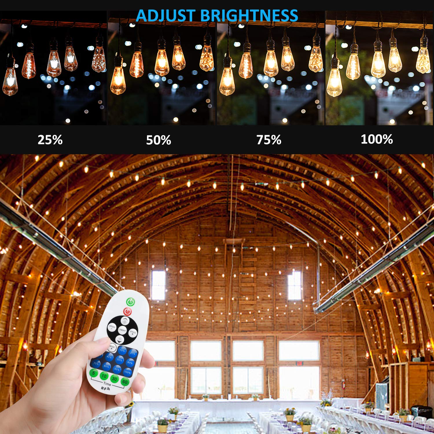 Dimmable Waterproof LED Outdoor String Lights - Hanging, 2W Edison Bulbs - 48Ft Commercial Lights for Decor for Patio, Backyard, Garden, Bistro S14 Black - Warm White, with Dimmer, Complete Led String Lights Kit(2Pack-48FT And 1pcs Dimmer)