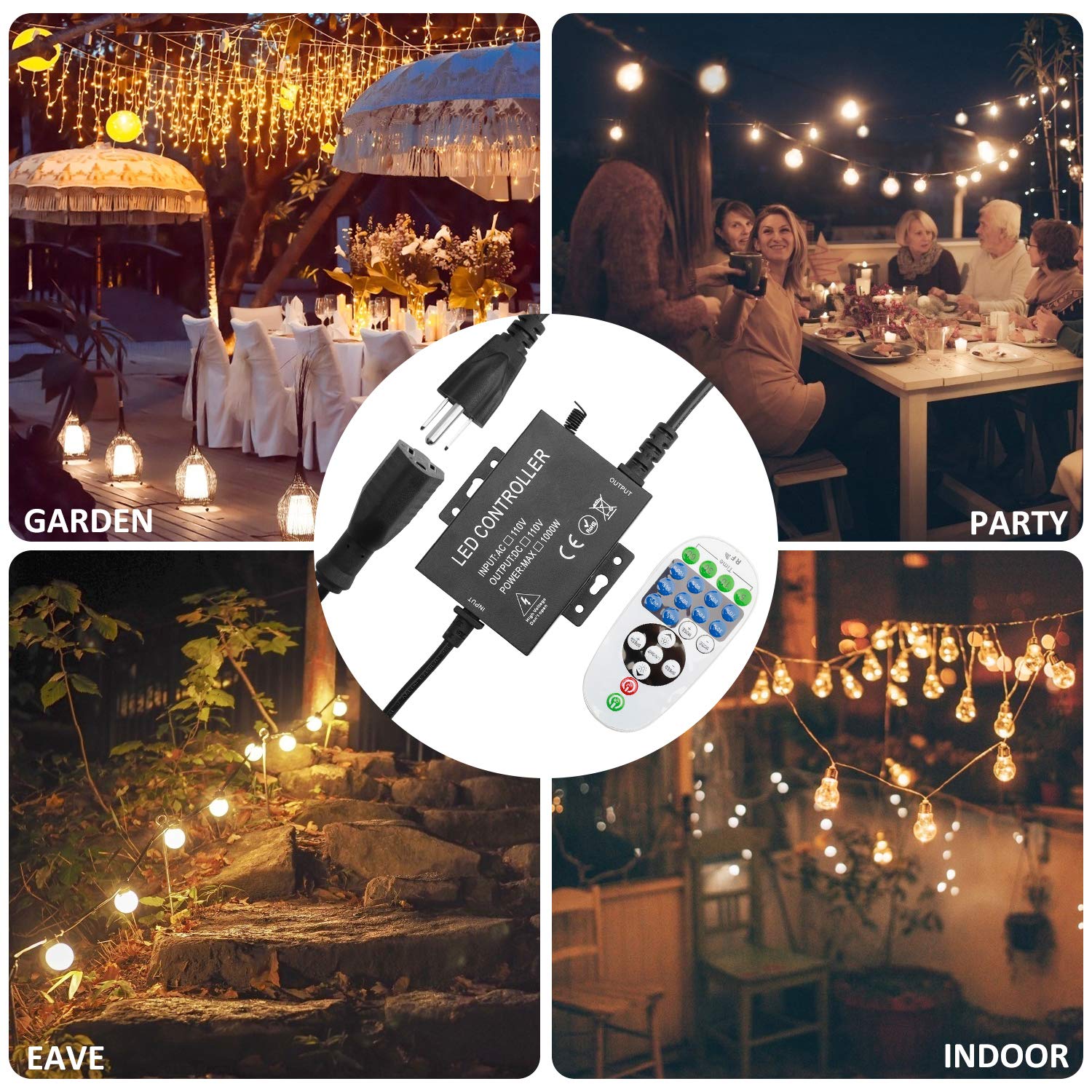 Contrôleur LED RVB 1500 W | Haute tension CA 110 V/220 V | Wi-Fi + application + télécommande infrarouge | Boîtier en aluminium | Pour cordons et bandes LED