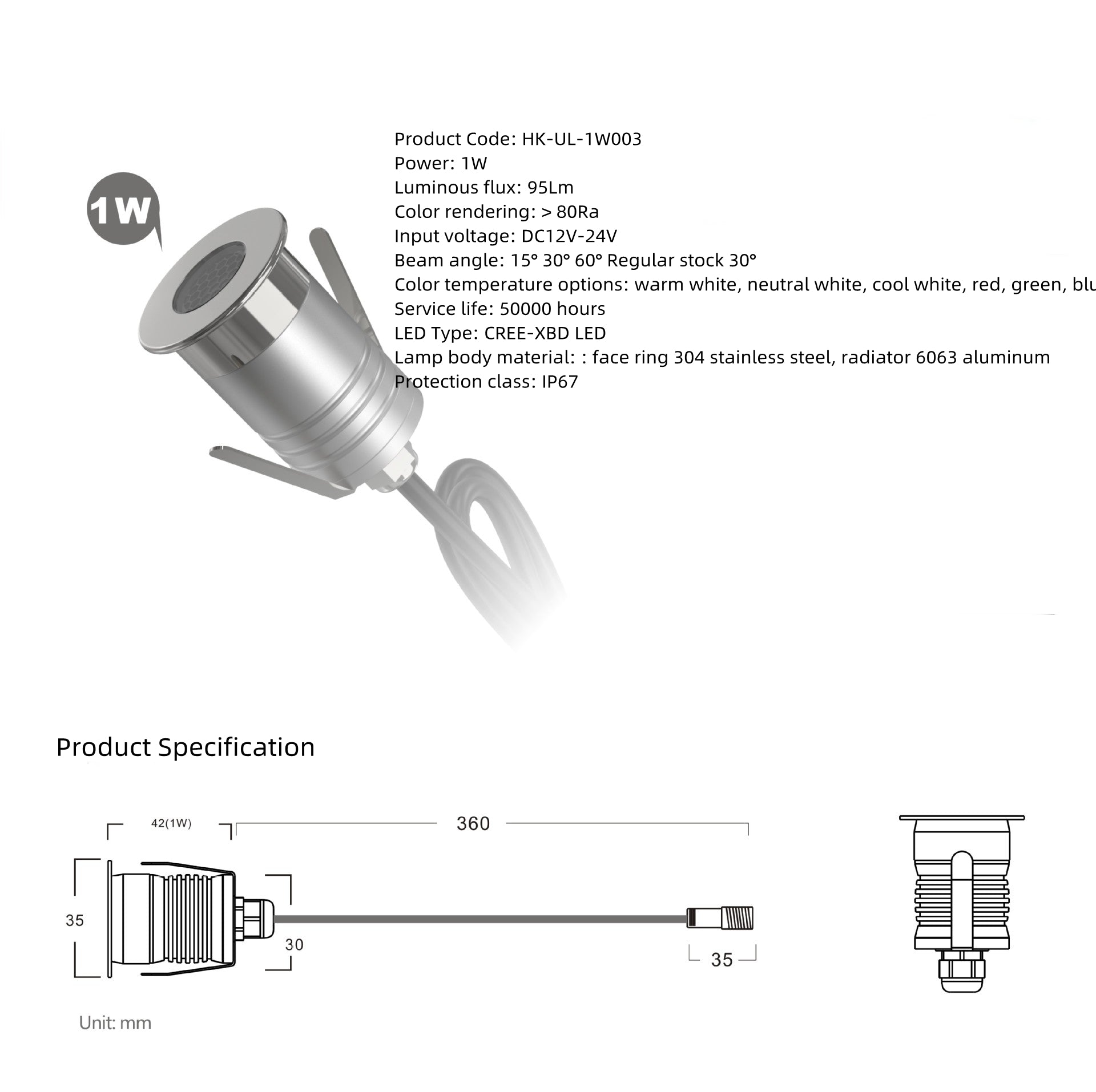 Lot de 8 spots LED d'extérieur en acier inoxydable, étanches, à intensité variable, antireflet, 1 W/3 W, IP67