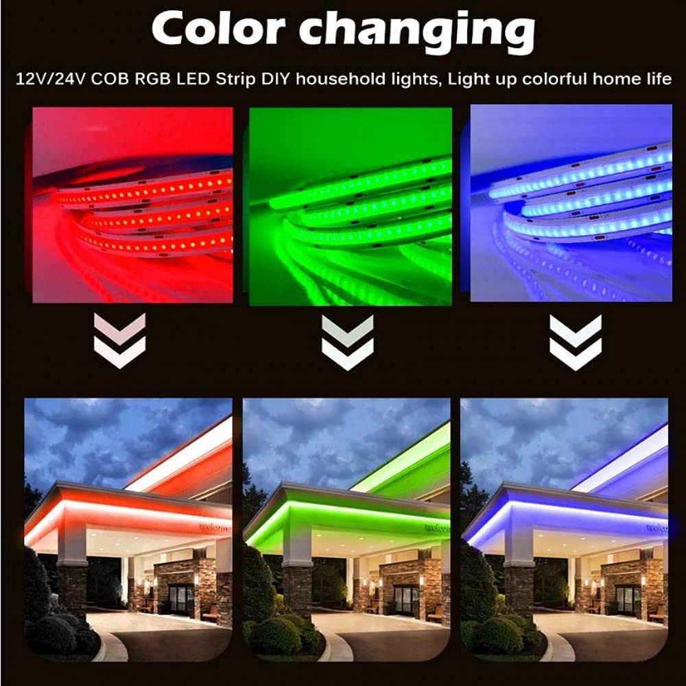 RGBW/RGBWW FCOB LED Strip Light 5M (16.4FT) | 756 LEDs/m | 24V | 16W/m | 12mm Wide Dimmable Color Changing LED Ribbon | IP20 Indoor Flexible Lighting (Strip Only / Complete Kit)